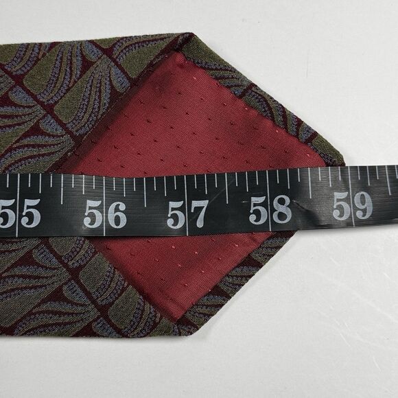 Barneys New York Silk Tie Made in Italy Art Deco Geometric Olive Burgundy Retro - Picture 6 of 8